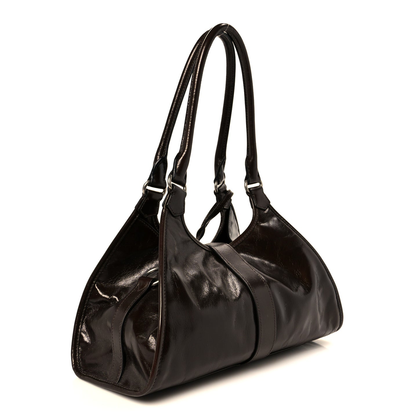 Glossy Calfskin Medium Tote Bag Dark Brown