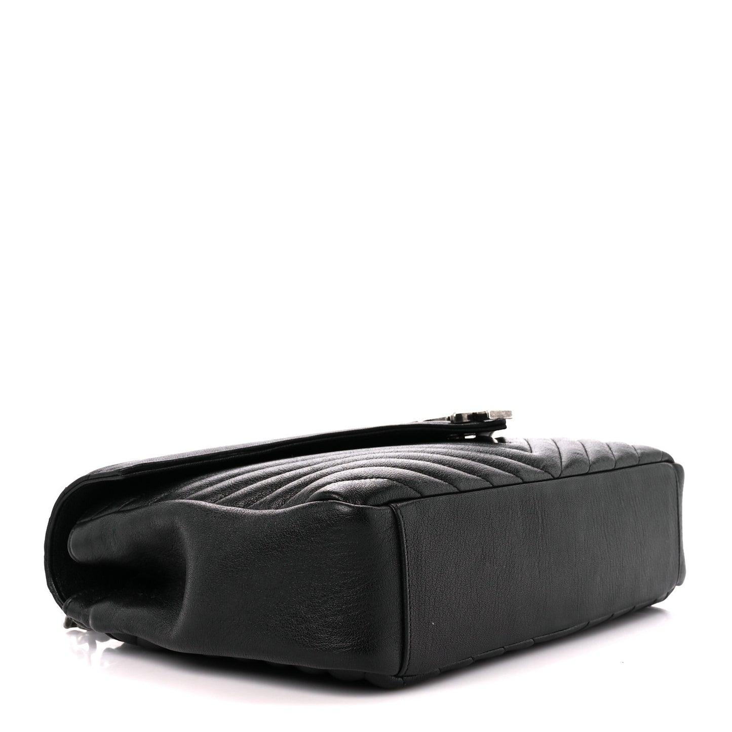 Sheepskin Matelasse Chevron Monogram Large College Satchel Black