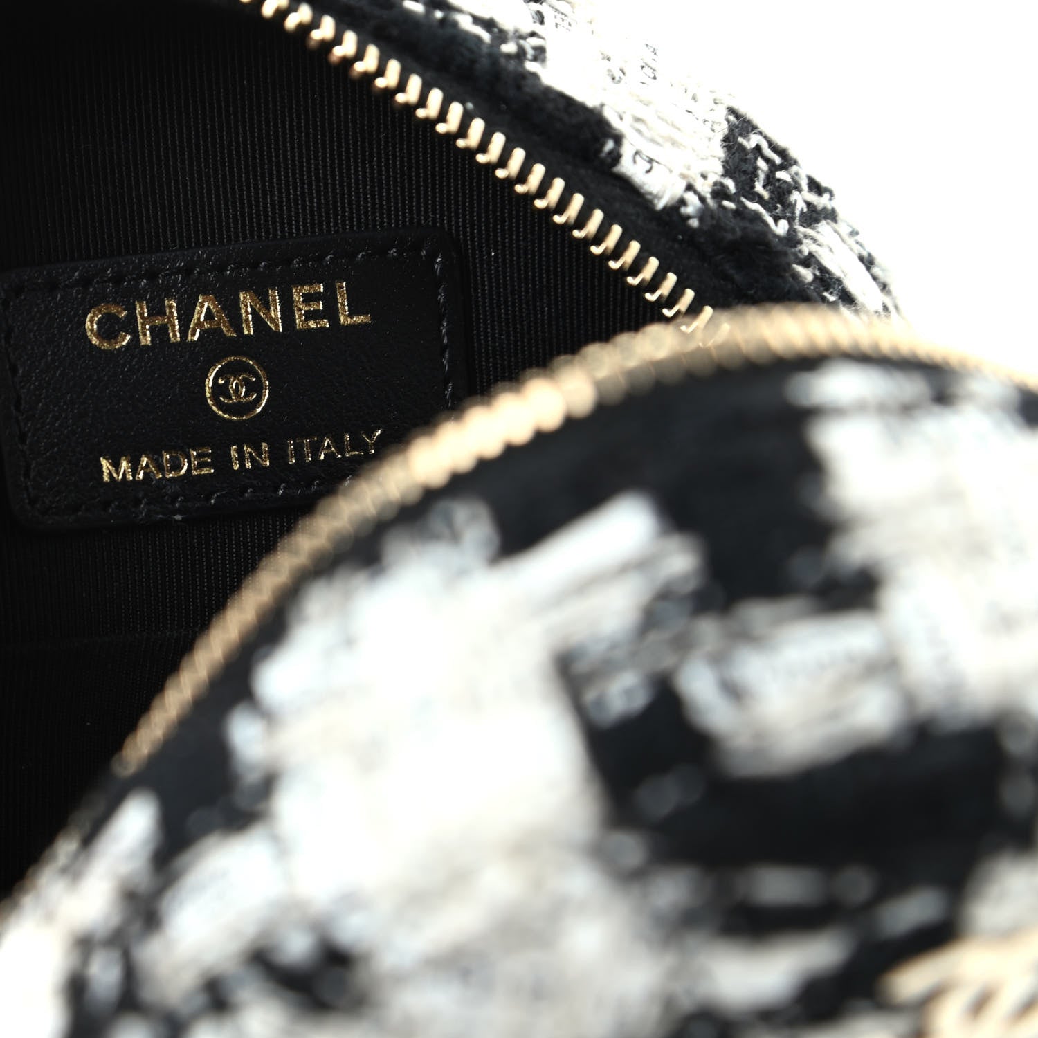 Chanel Tweed Quilted Round Clutch With Chain Black Ecru White 8 of 9