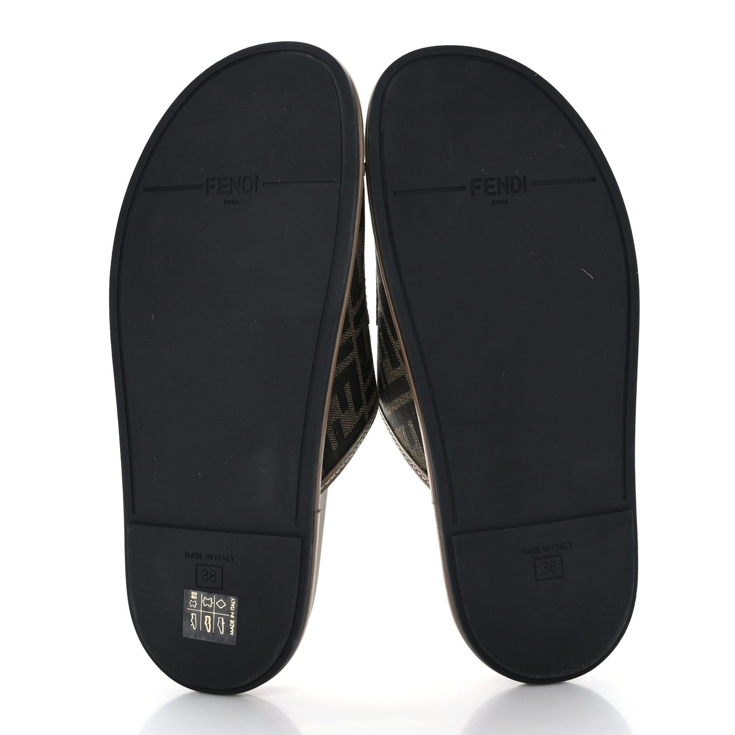 Fabric Jacquard Nappa FF Womens Fendi Feel Buckled Slide Sandals 38 Tobacco Black Miele Scuro