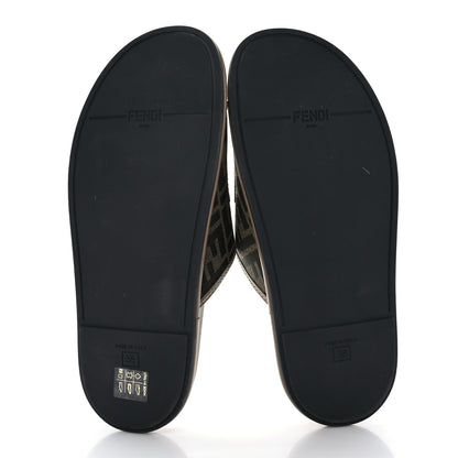 Fendi Fabric Jacquard Nappa FF Womens Fendi Feel Buckled Slide Sandals 38 Tobacco Black Miele Scuro 5 of 7