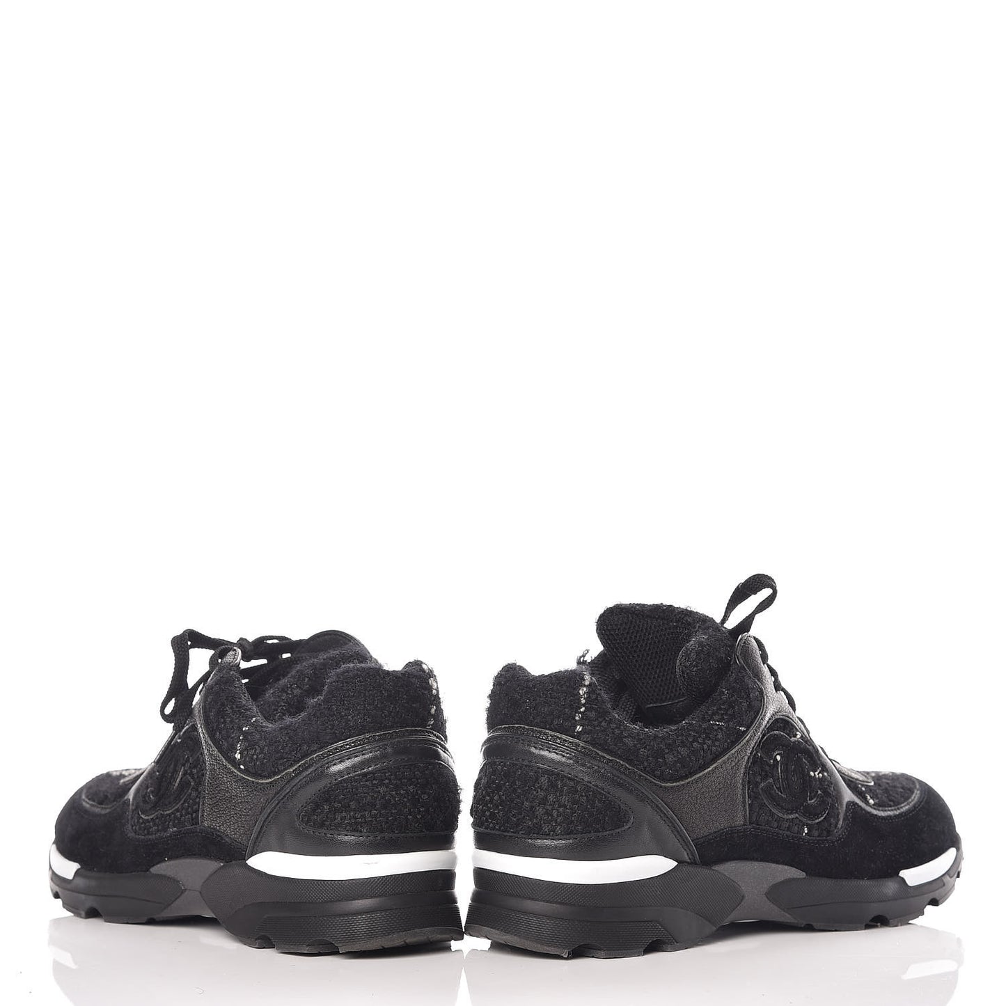 Tweed Suede Goatskin CC Sneakers 38 Black White