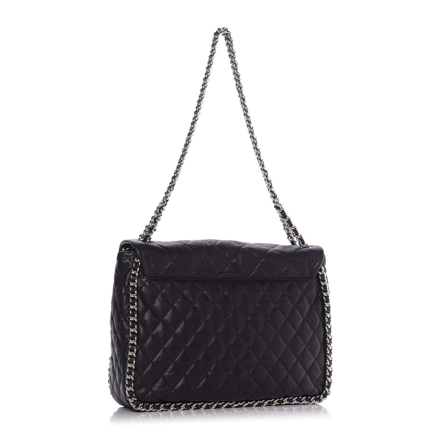 Washed Lambskin Quilted Maxi Chain Around Flap Black