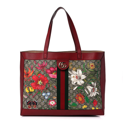 Gucci GG Supreme Monogram Flora Web Large Ophidia Tote Red 2 of 13