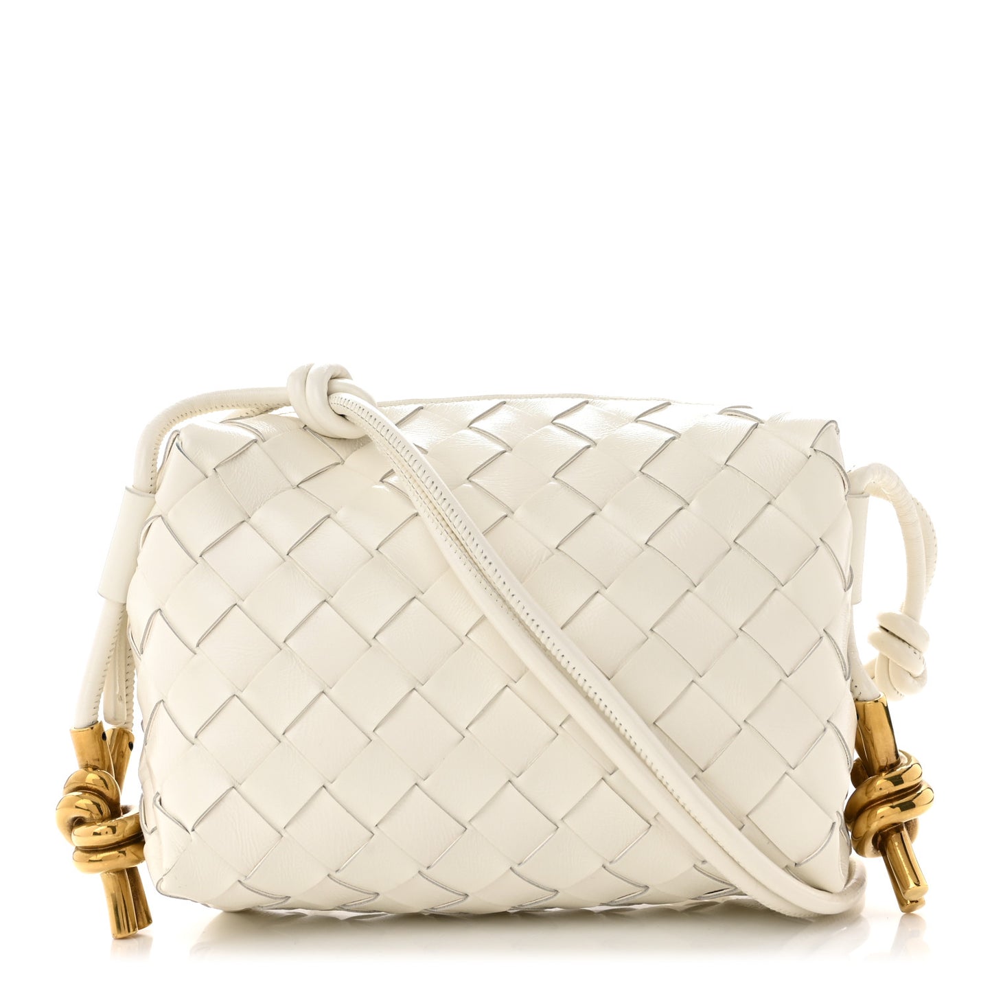 Nappa Intrecciato Metallic Knot Mini Loop Camera Bag Bone