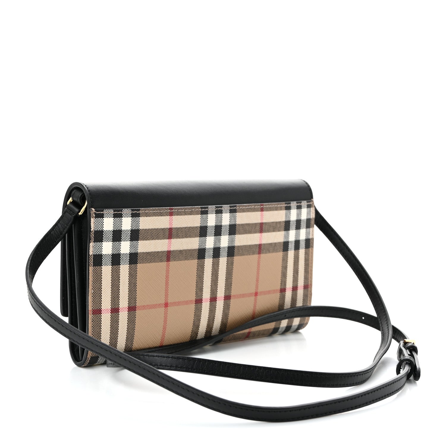 Burberry Calfskin Vintage Check Hannah Wallet with Detachable Strap Black 3 of 10