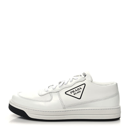 Prada Spazzolato Rois Vitello Soft Triangle Logo Womens Low Top Sneakers 38.5 White 1 of 8
