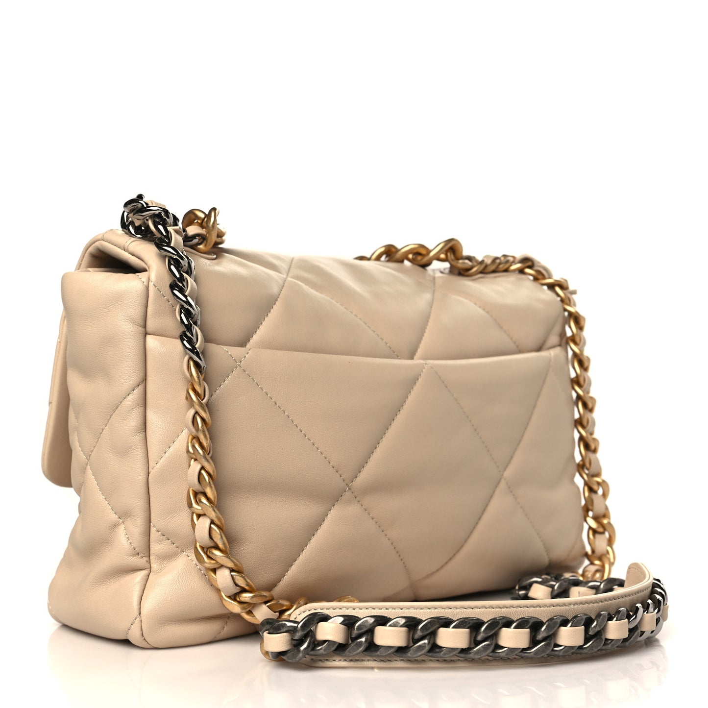 Lambskin Quilted Large Chanel 19 Flap Beige