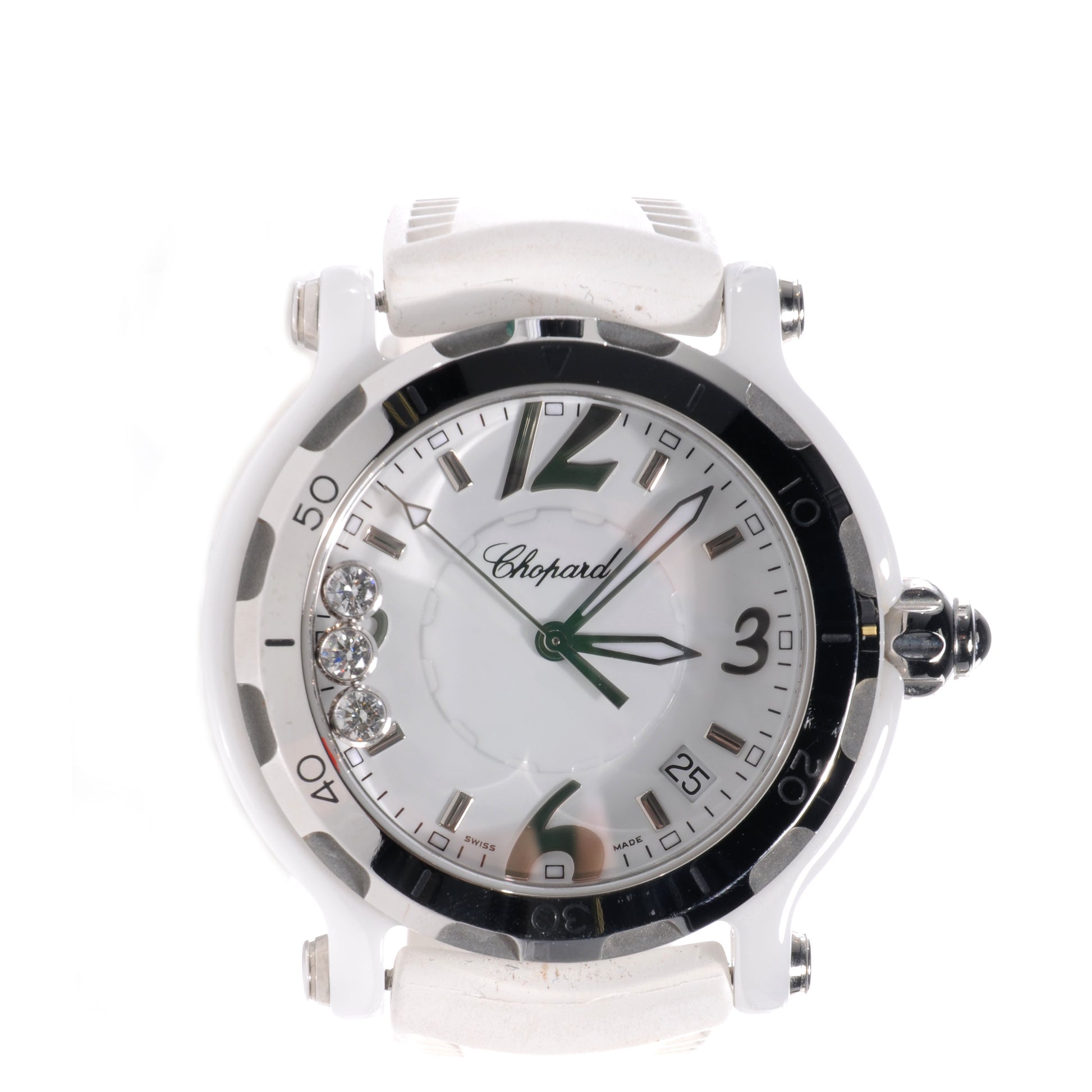 Chopard Stainless Steel Ceramic Rubber 3 Diamond 36mm Happy Sport Quartz Watch 1 of 6