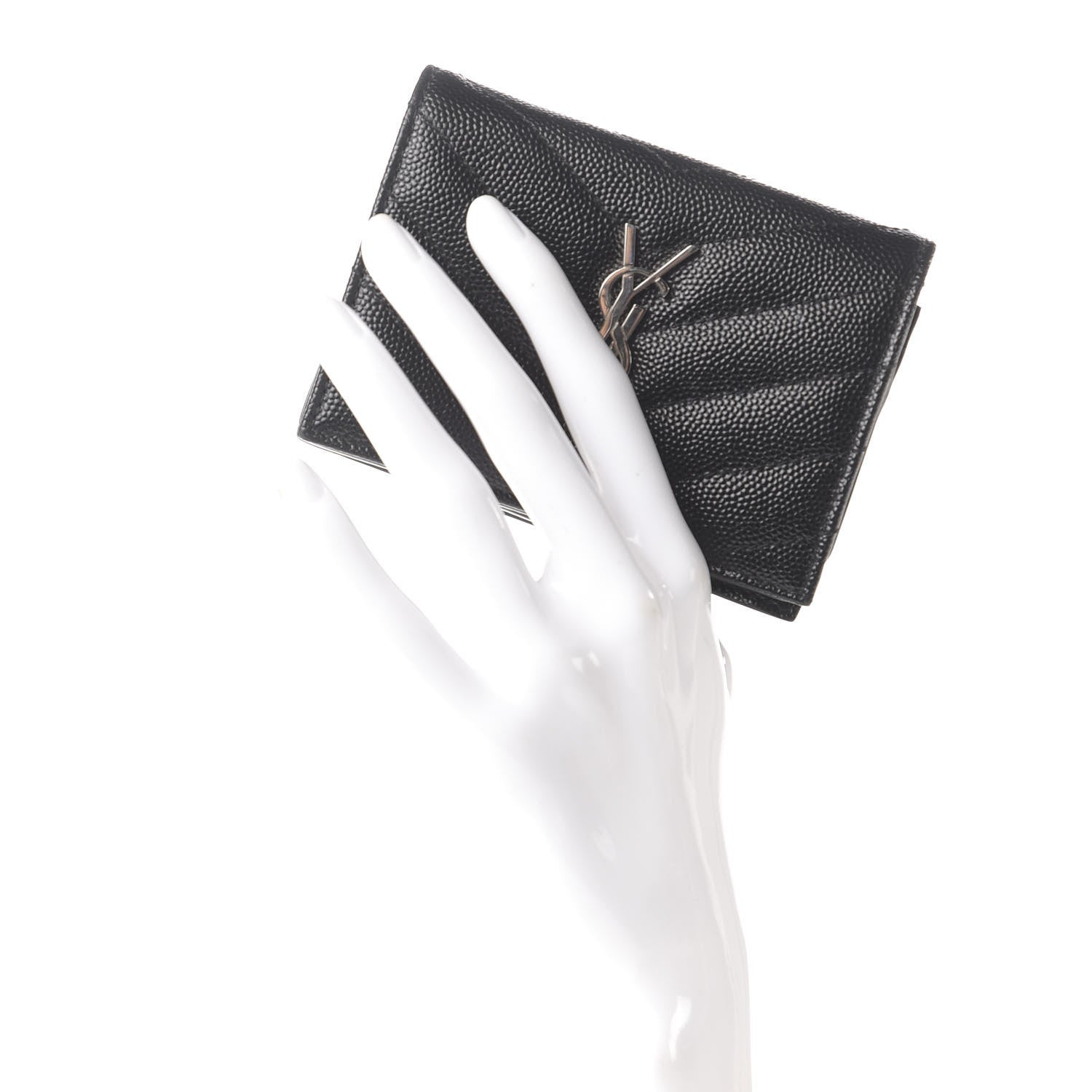 Saint Laurent Grain De Poudre Matelasse Chevron Monogram Card Case Black 2 of 11