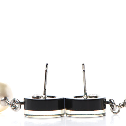 Chanel Resin Strass Pearl CC Drop Earrings Black Silver 3 of 4