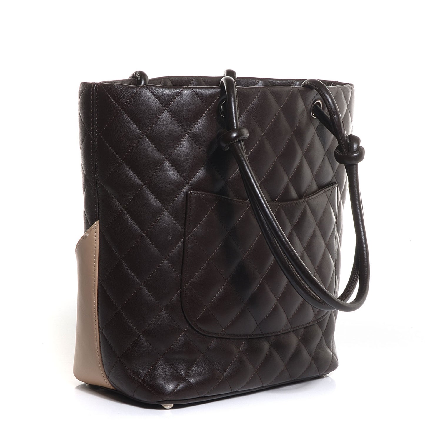 Calfskin Quilted Medium Cambon Tote Brown Beige