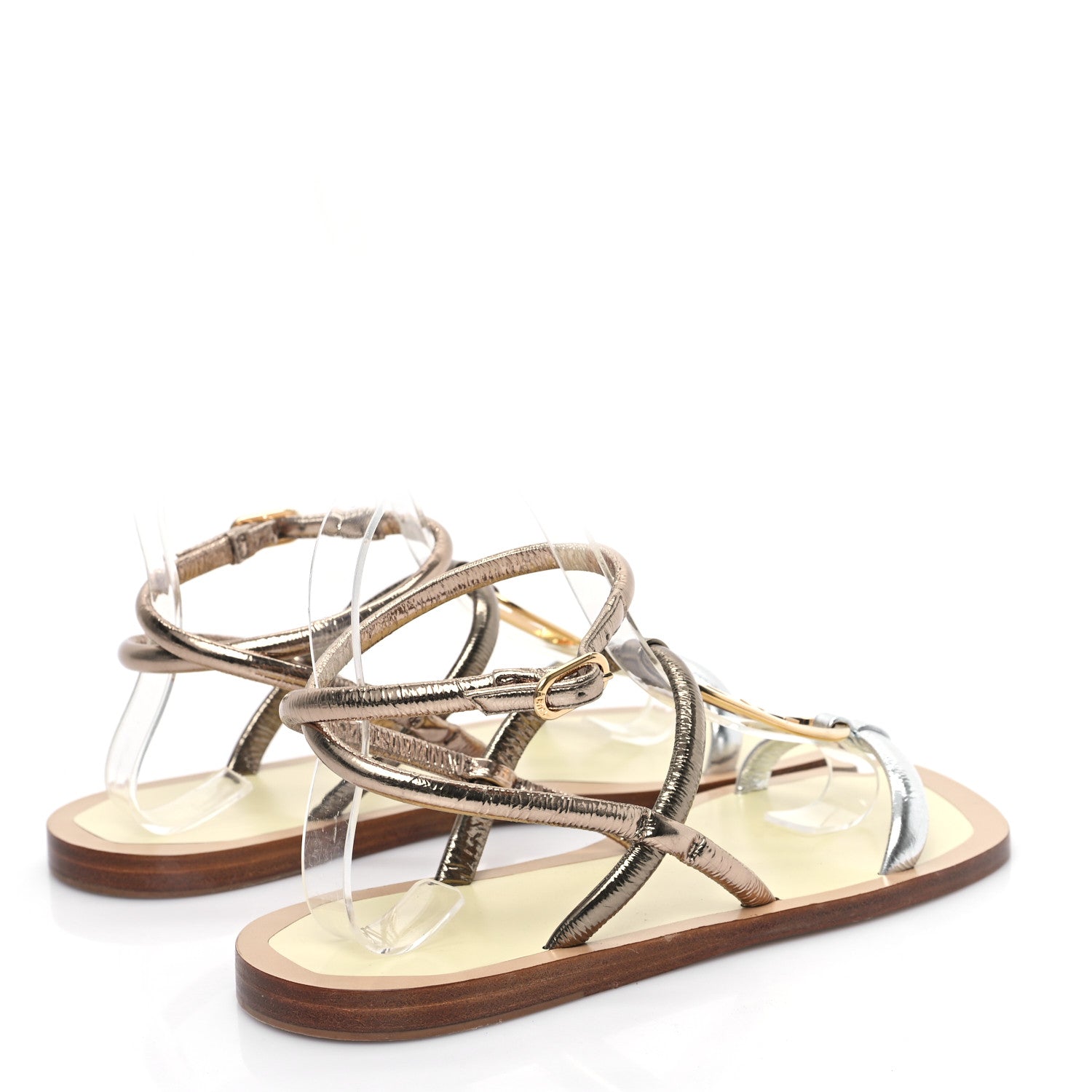 Fendi Metallic Nappa Fendi O'Lock Gladiator Flat Sandals 36 Argento Stagno Champagne 4 of 8