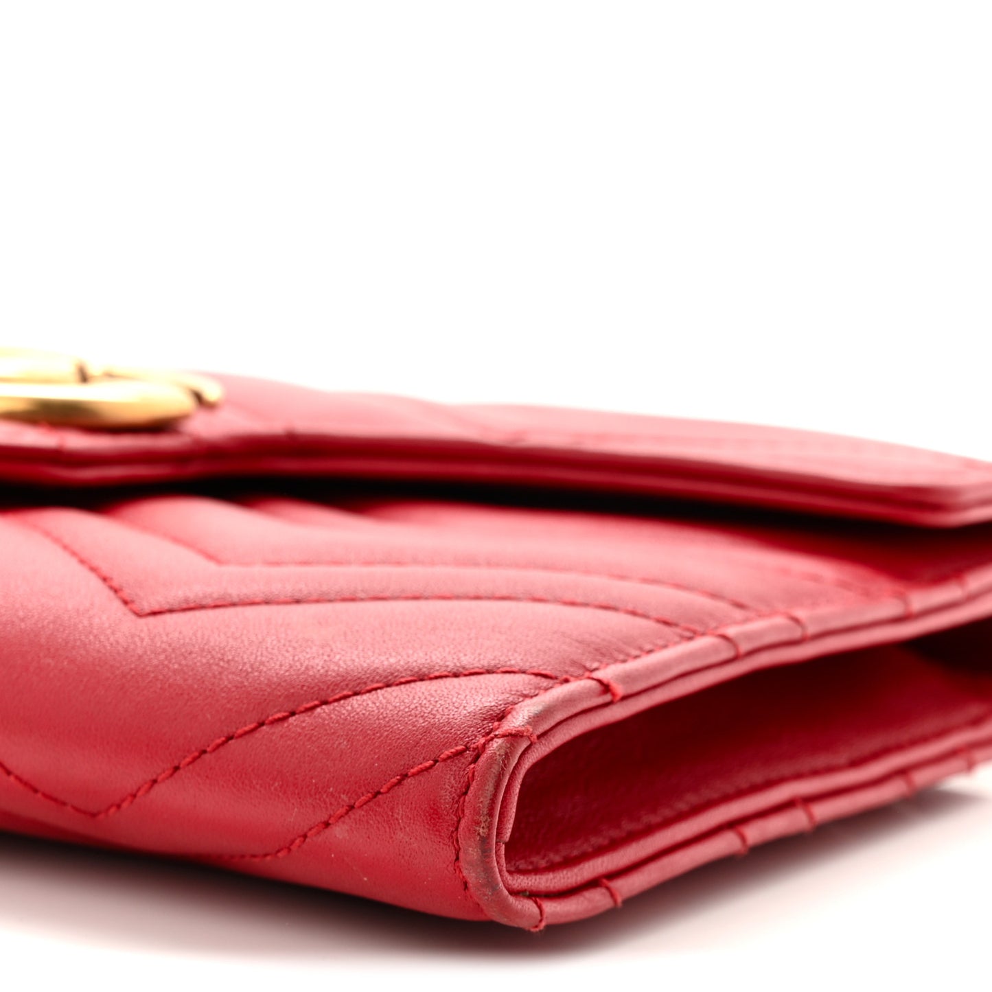 Calfskin Matelasse Mini GG Marmont Chain Wallet Hibiscus Red