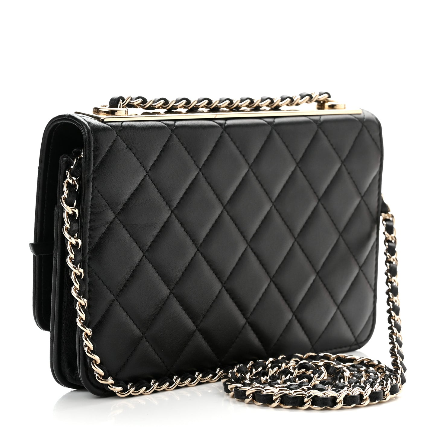 Lambskin Quilted Trendy CC Wallet On Chain WOC Black