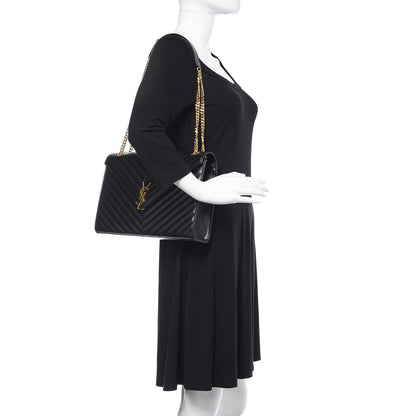 Saint Laurent Grain De Poudre Matelasse Chevron Large Monogram Satchel Black 2 of 9