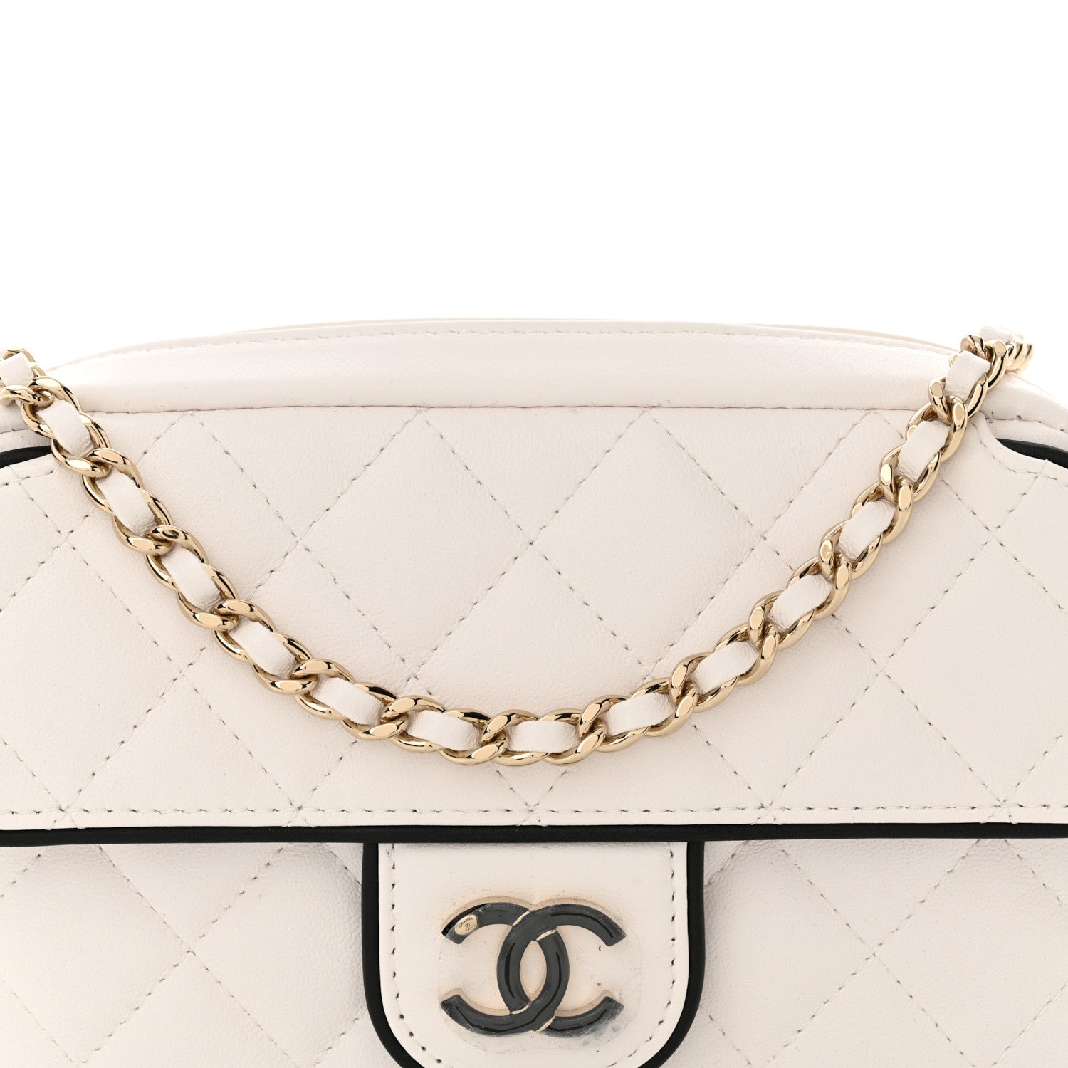 Chanel Lambskin Quilted Small Camera Case White Black 8 of 11