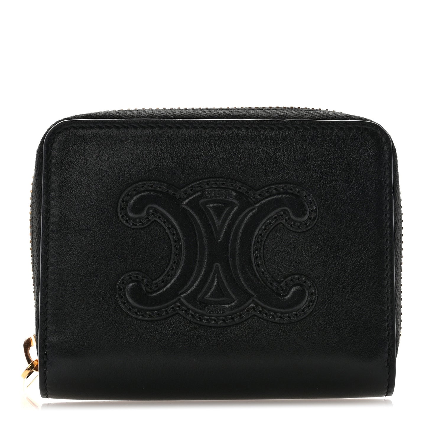 Calfskin Triomphe Zipped Compact Wallet Black