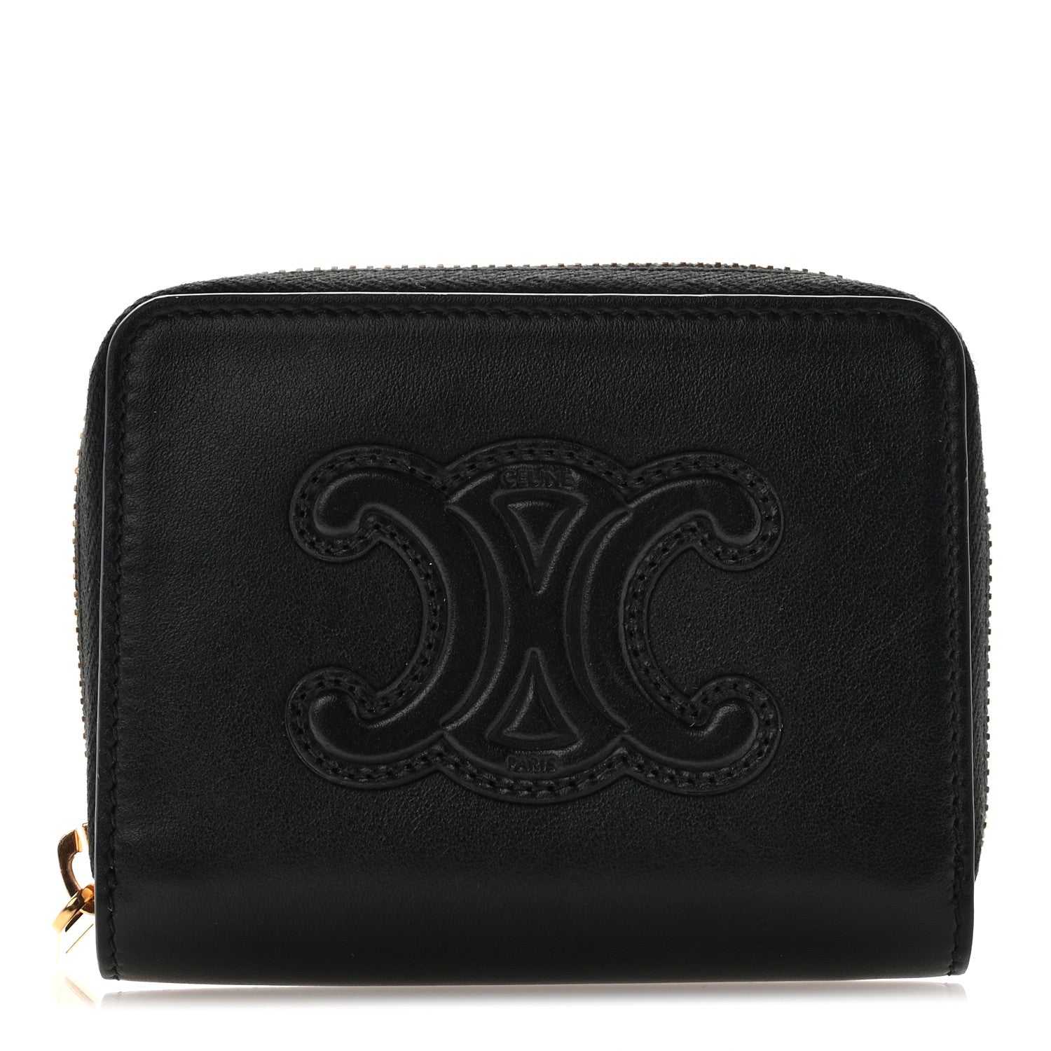 Celine Calfskin Triomphe Zipped Compact Wallet Black 1 of 9