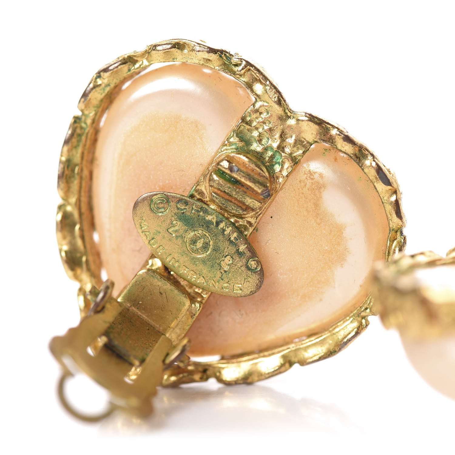 Chanel Pearl Heart Clip On Earrings Gold 3 of 4