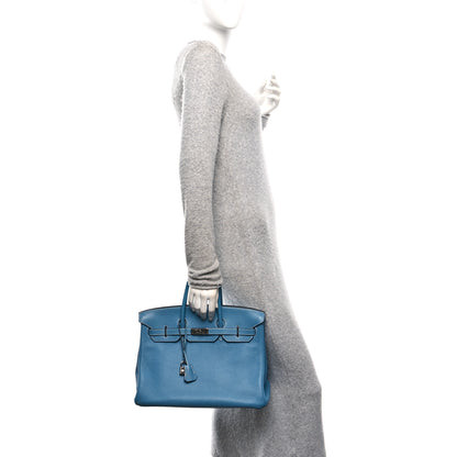 Hermes Taurillon Clemence Birkin 35 Blue Jean 2 of 10