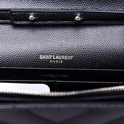 Saint Laurent Grain De Poudre Matelasse Chevron Monogram Chain Wallet Black 6 of 9