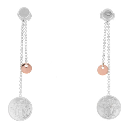 Hermes Sterling Silver 18K Rose Gold PM Ex-Libris Earrings 1 of 5