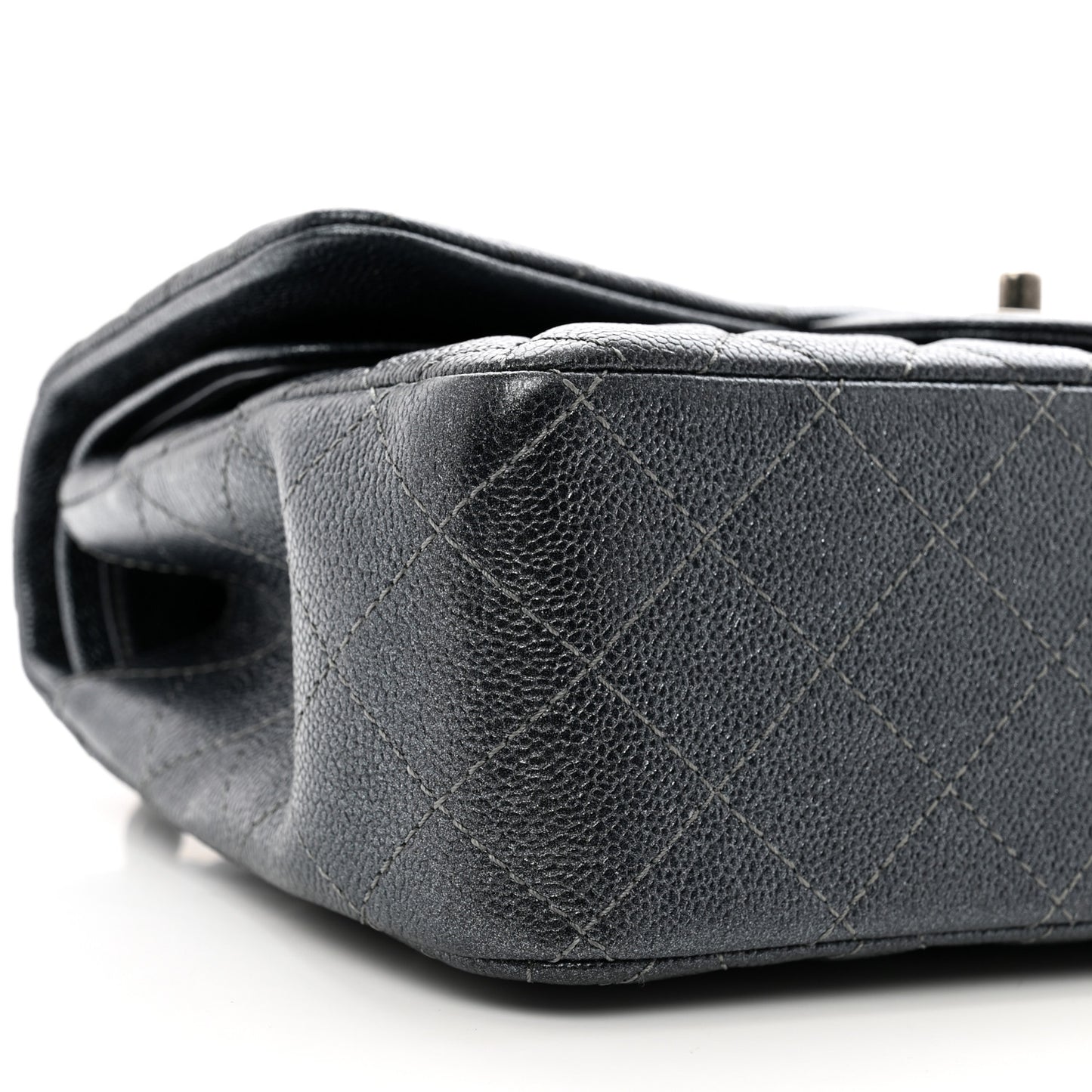 Metallic Caviar Quilted Jumbo Double Flap Dark Grey