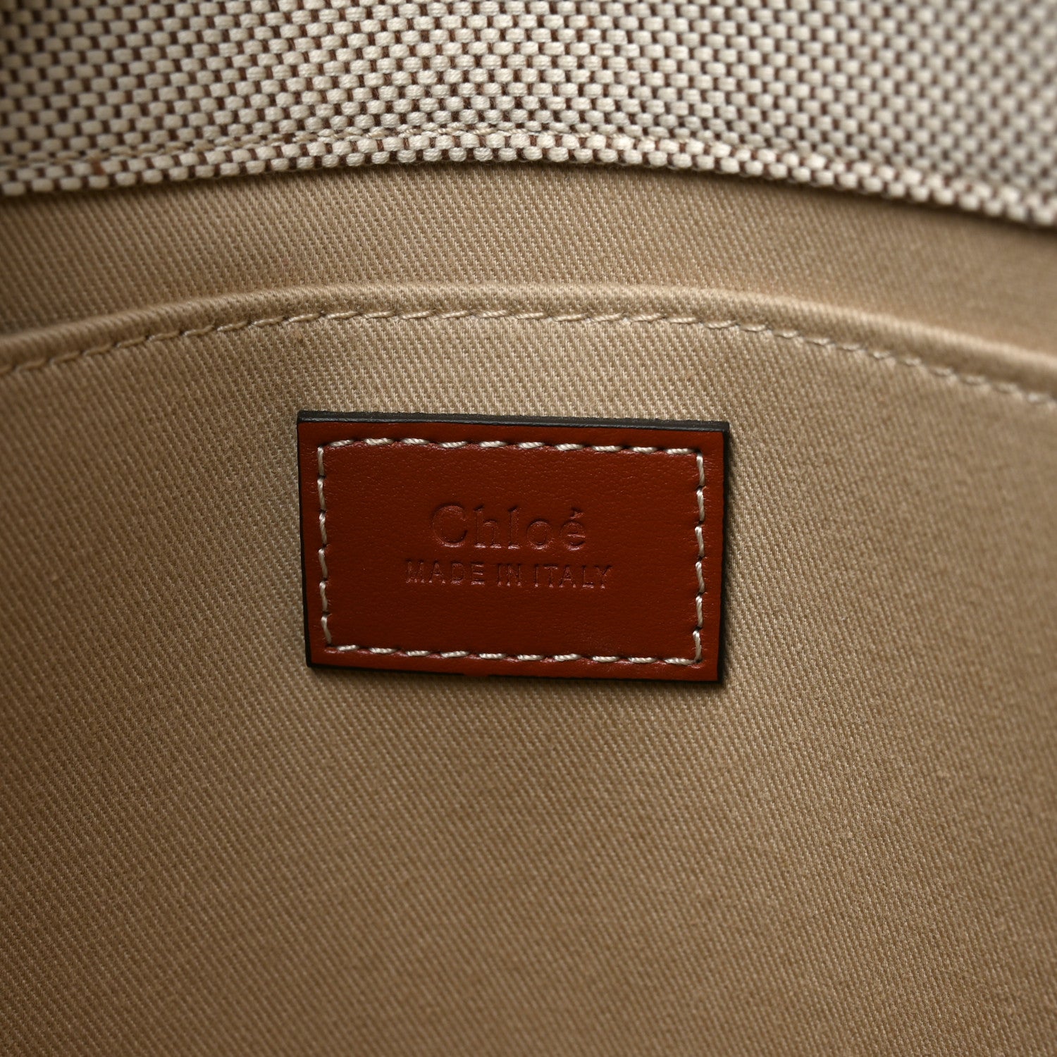 Chloe Cotton Calfskin Large Woody Ribbon Tote White Brown 6 of 9