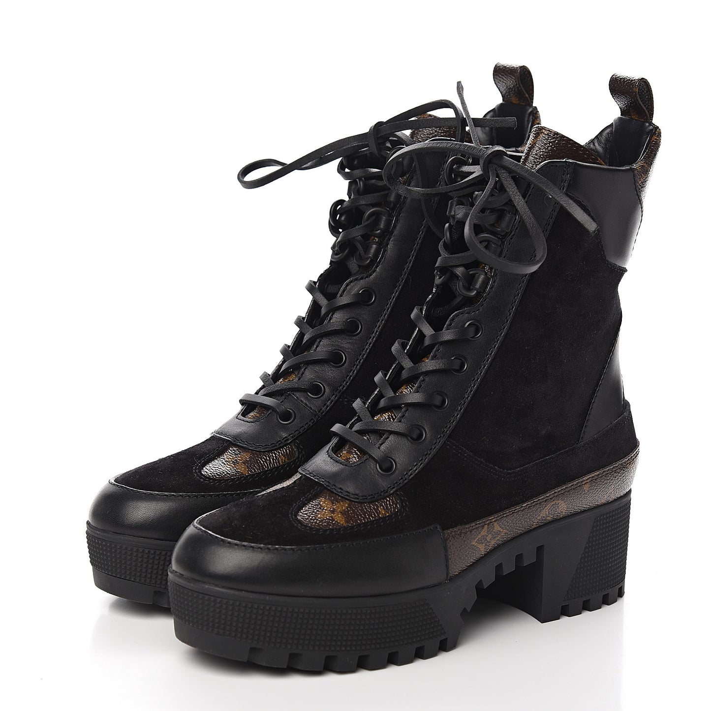 Suede Calfskin Monogram Laureate Platform Desert Boots 37.5 Black