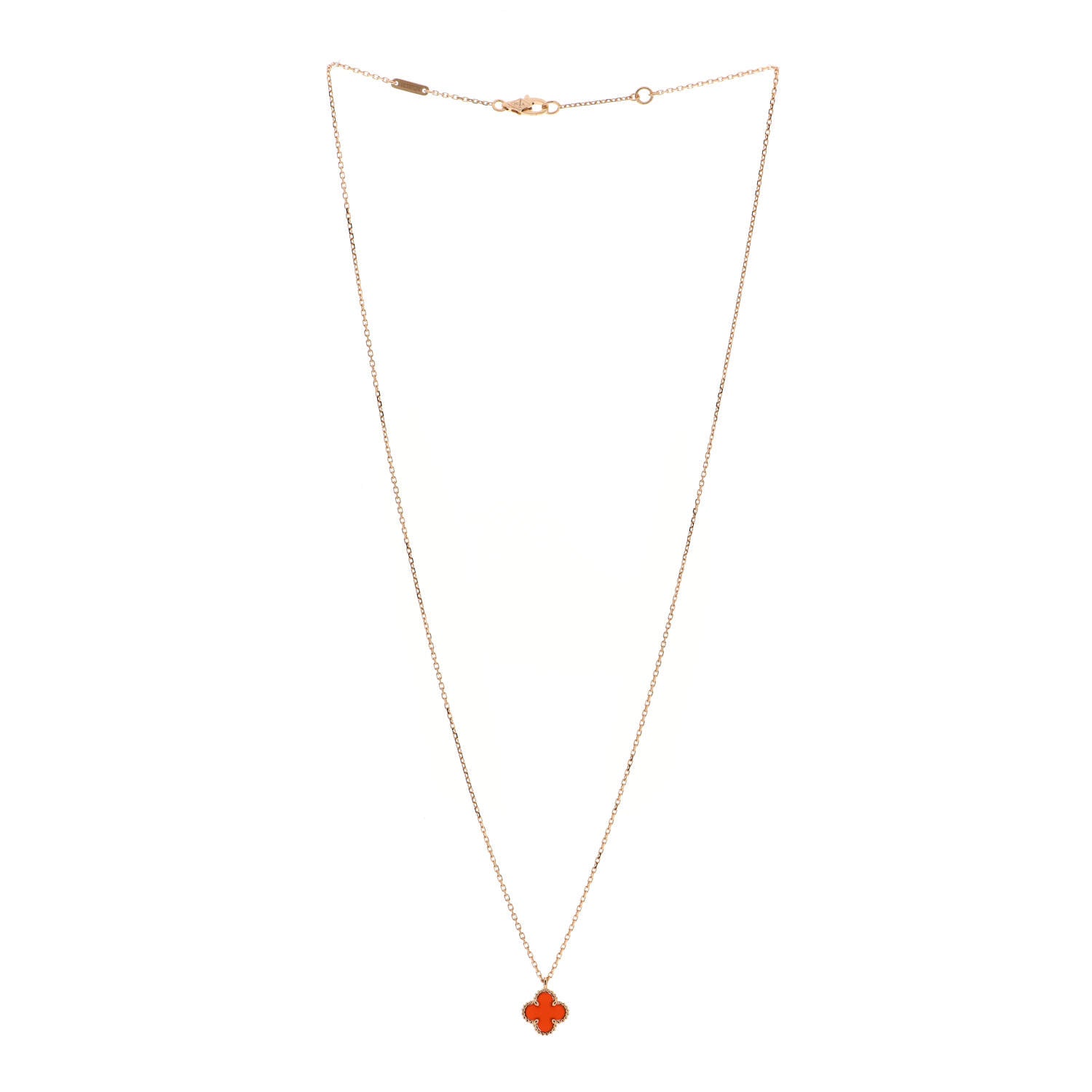 Van Cleef & Arpels 18K Rose Gold Carnelian Sweet Alhambra Pendant Necklace 2 of 5