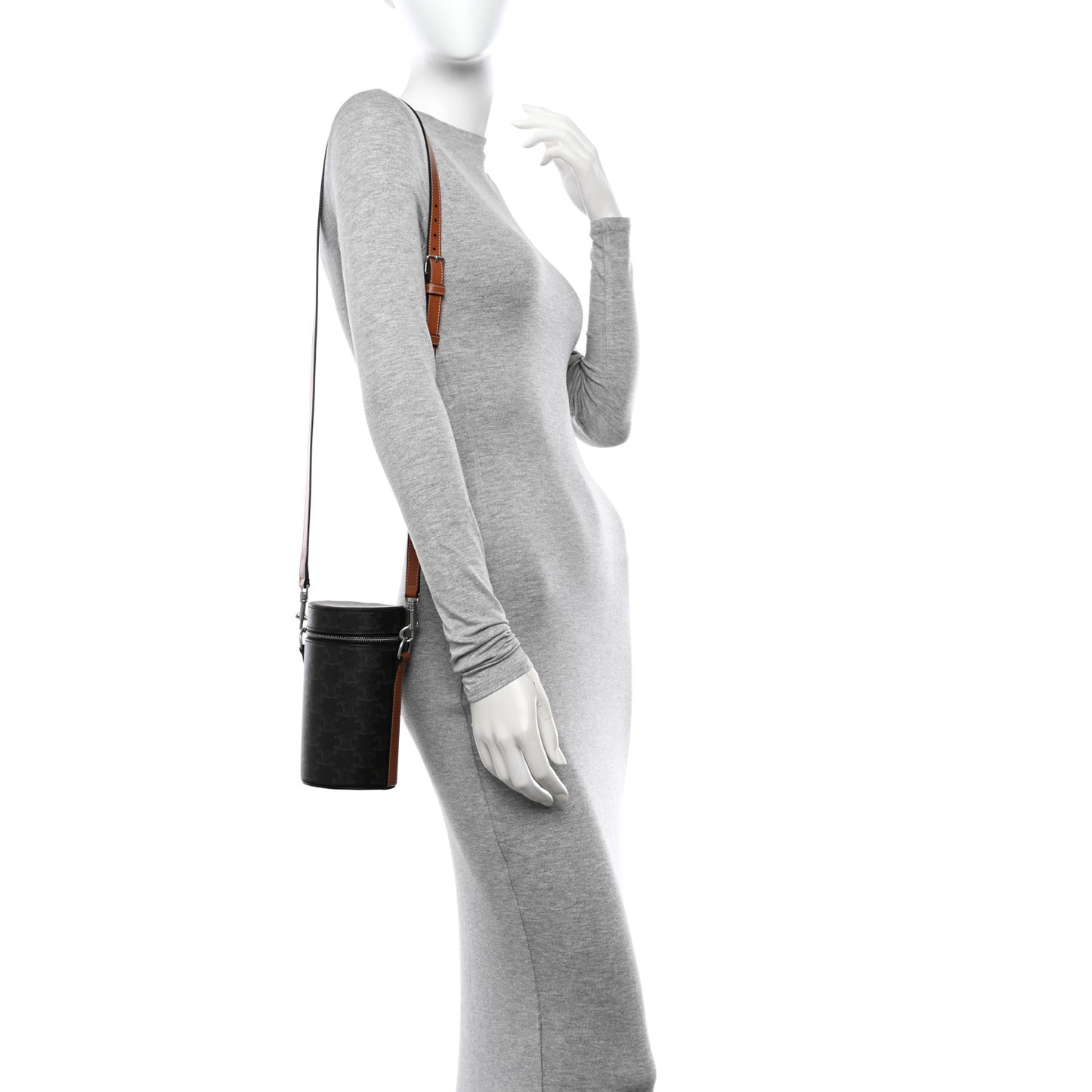 Triomphe Canvas Vertical Cylinder Bag Tan