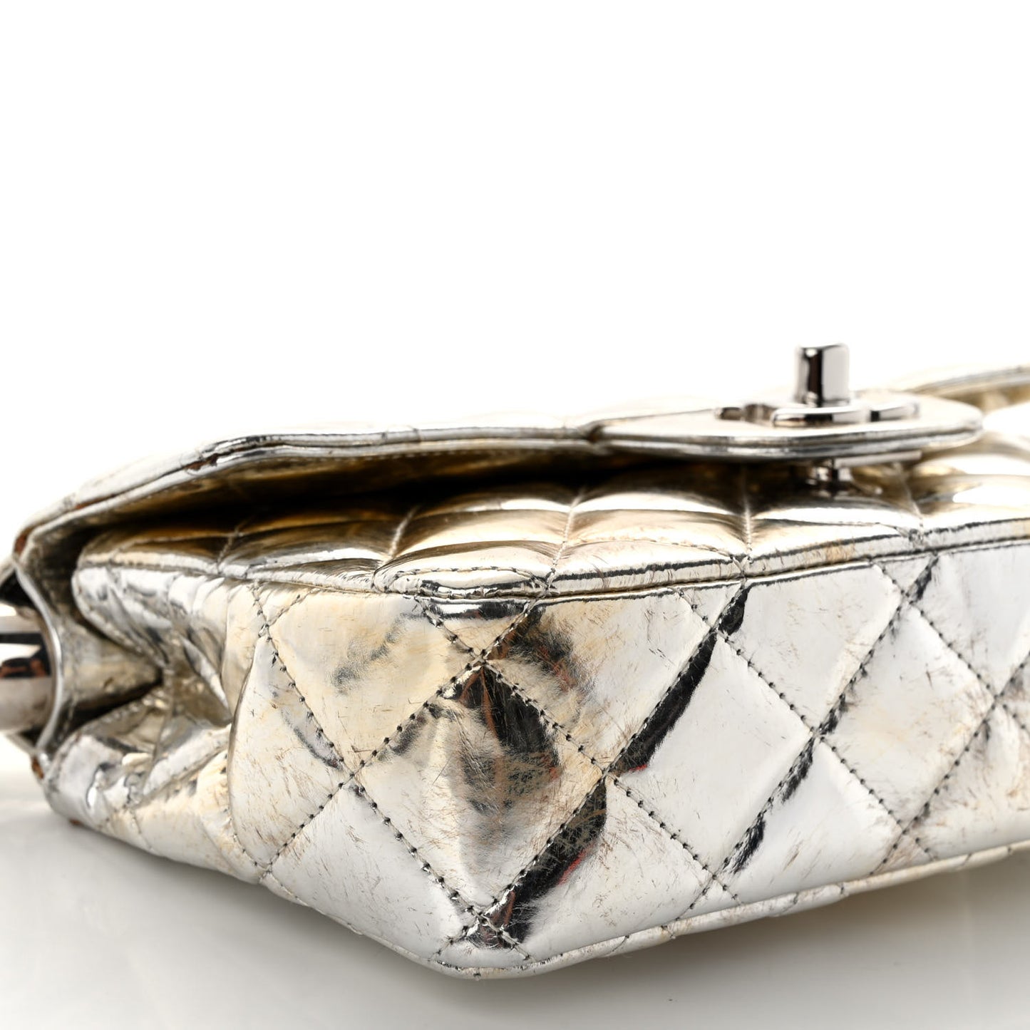 Metallic Lambskin Quilted Mini Around the World Flap Silver