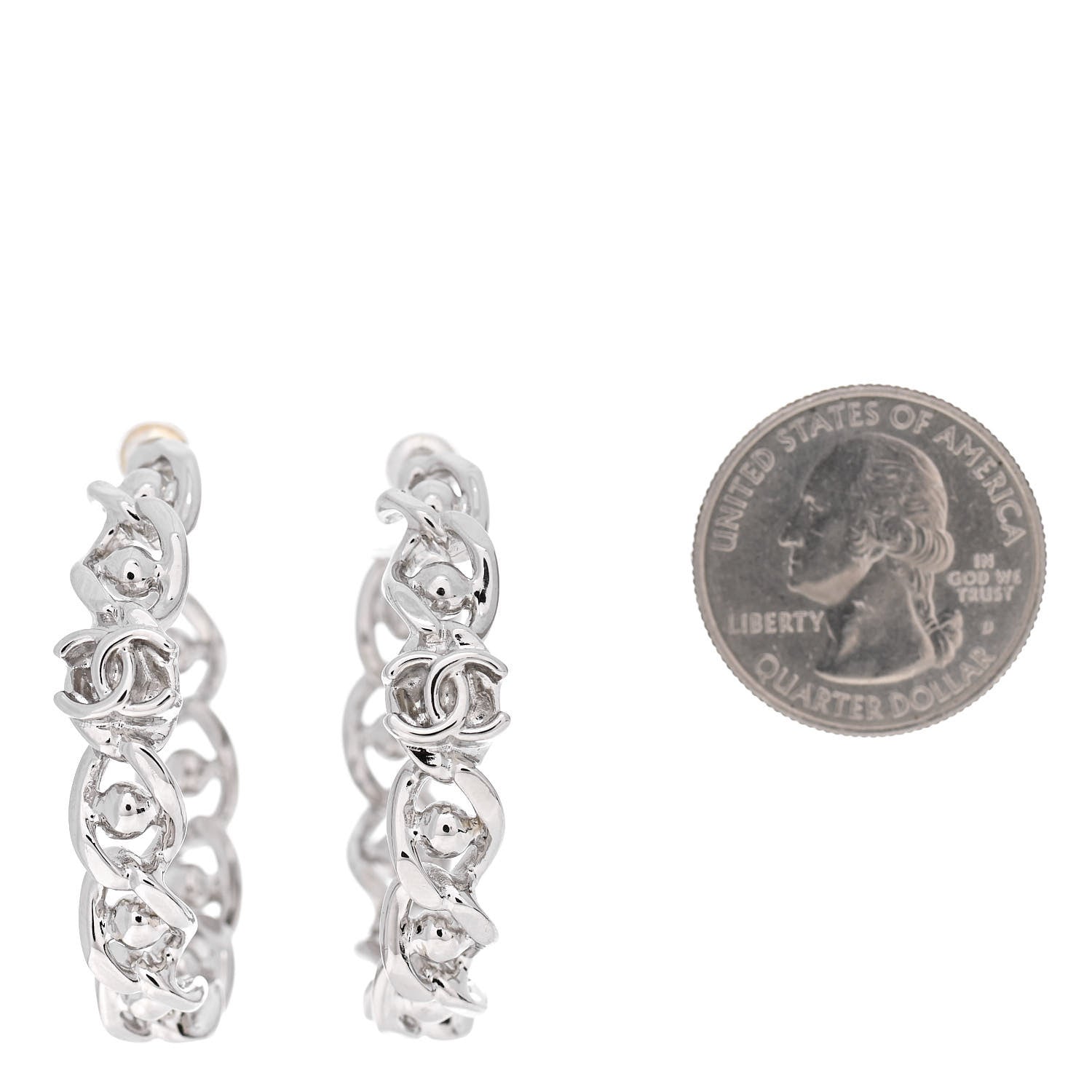 Chanel Metal CC Hoop Earrings Silver 2 of 4