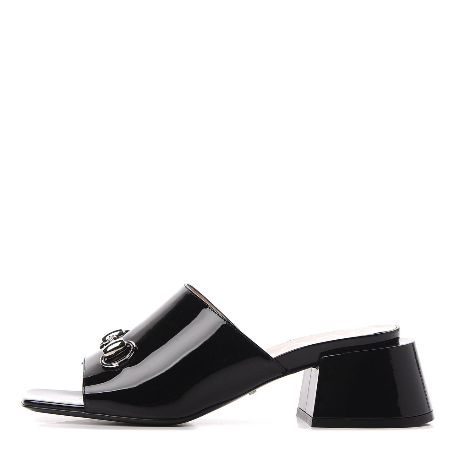 Patent Lexi Horsebit Mid-Heel Slide Sandals 38.5 Black