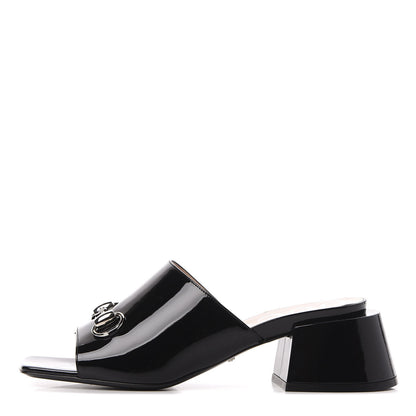 Gucci Patent Lexi Horsebit Mid-Heel Slide Sandals 38.5 Black 1 of 12