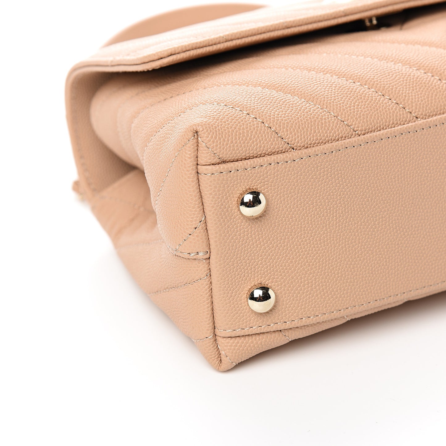 Caviar Chevron Quilted Mini Coco Handle Flap Beige