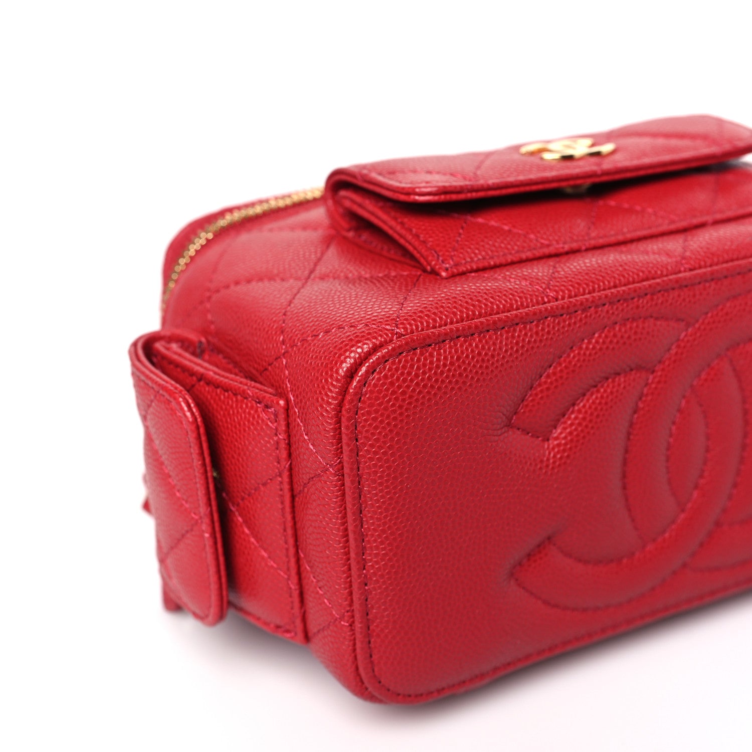 Chanel Caviar Quilted Polly Pocket East West Top Vanity With Chain Red 8 of 10