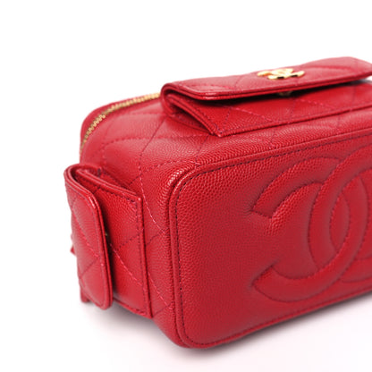 Chanel Caviar Quilted Polly Pocket East West Top Vanity With Chain Red 8 of 10