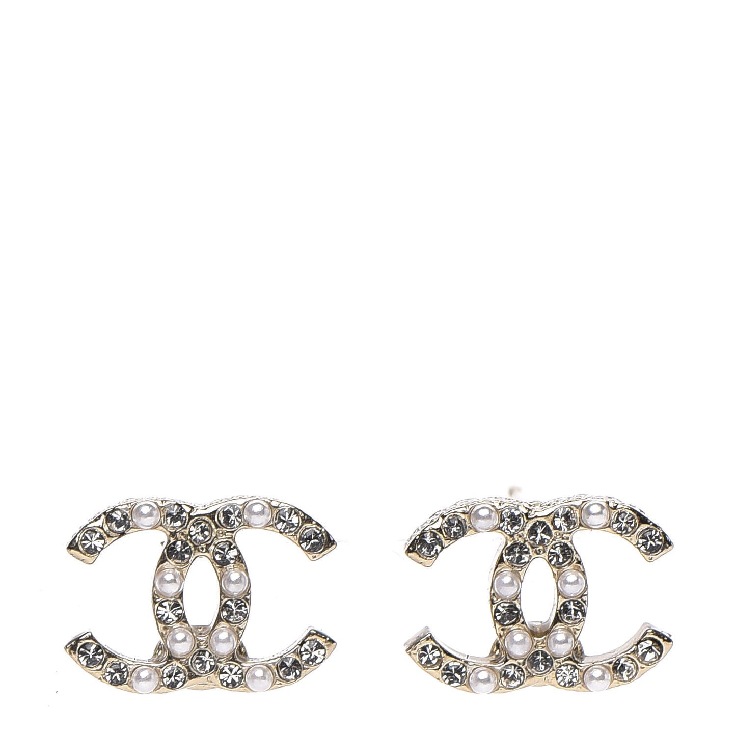 Crystal Pearl Mini CC Earrings Gold