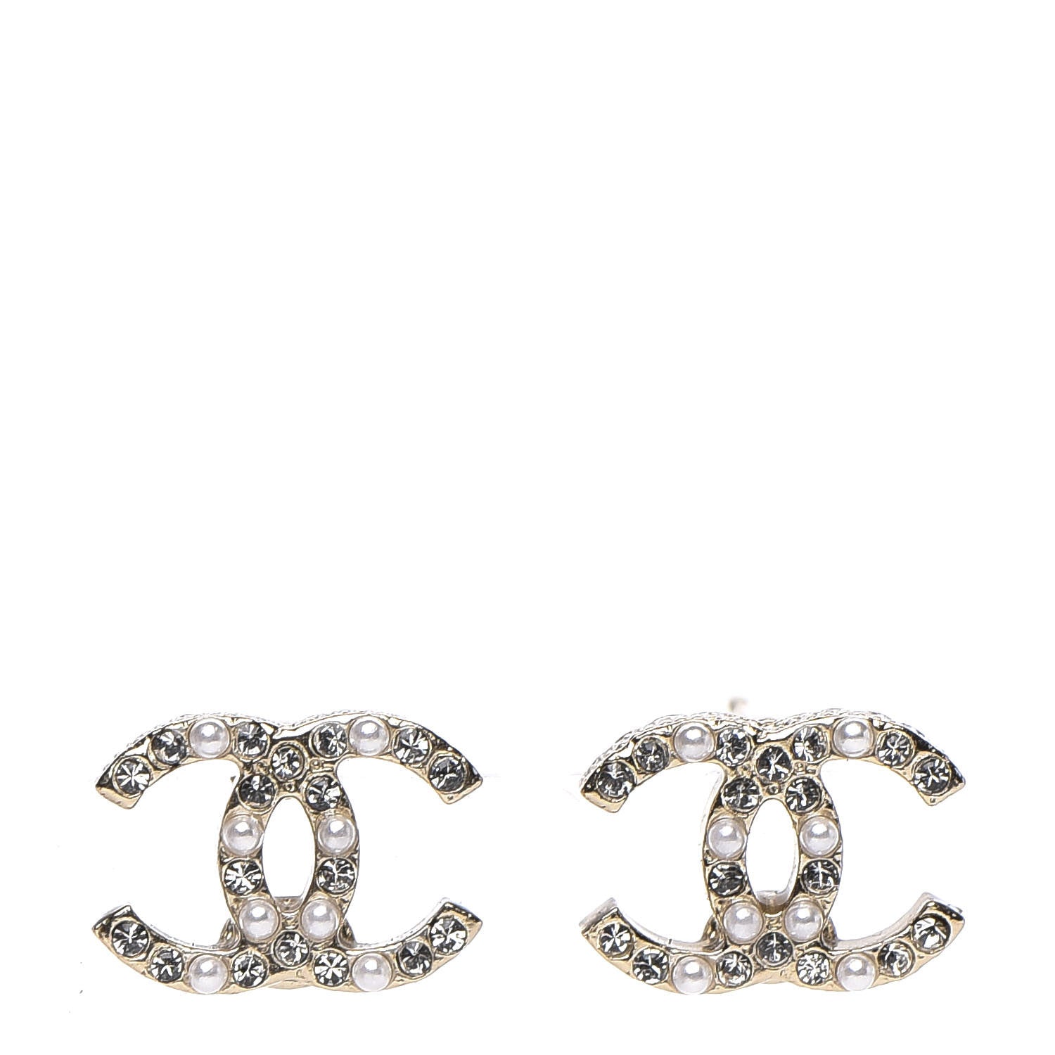 Chanel Crystal Pearl Mini CC Earrings Gold 1 of 5