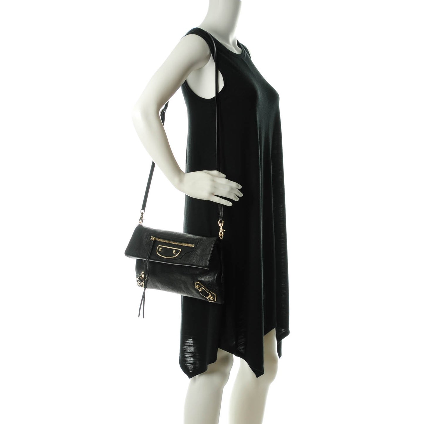 Chevre Gold Metallic Edge Hardware Envelope Clutch Black