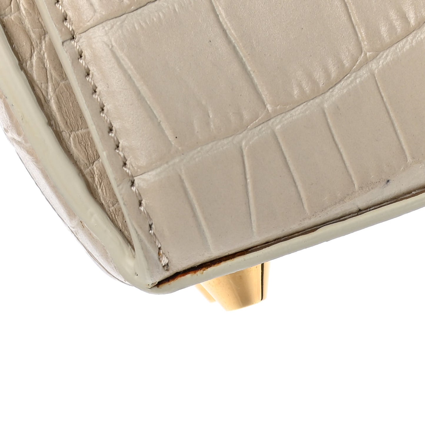 Calfskin Crocodile Embossed Box Shoulder Bag 16 Cream