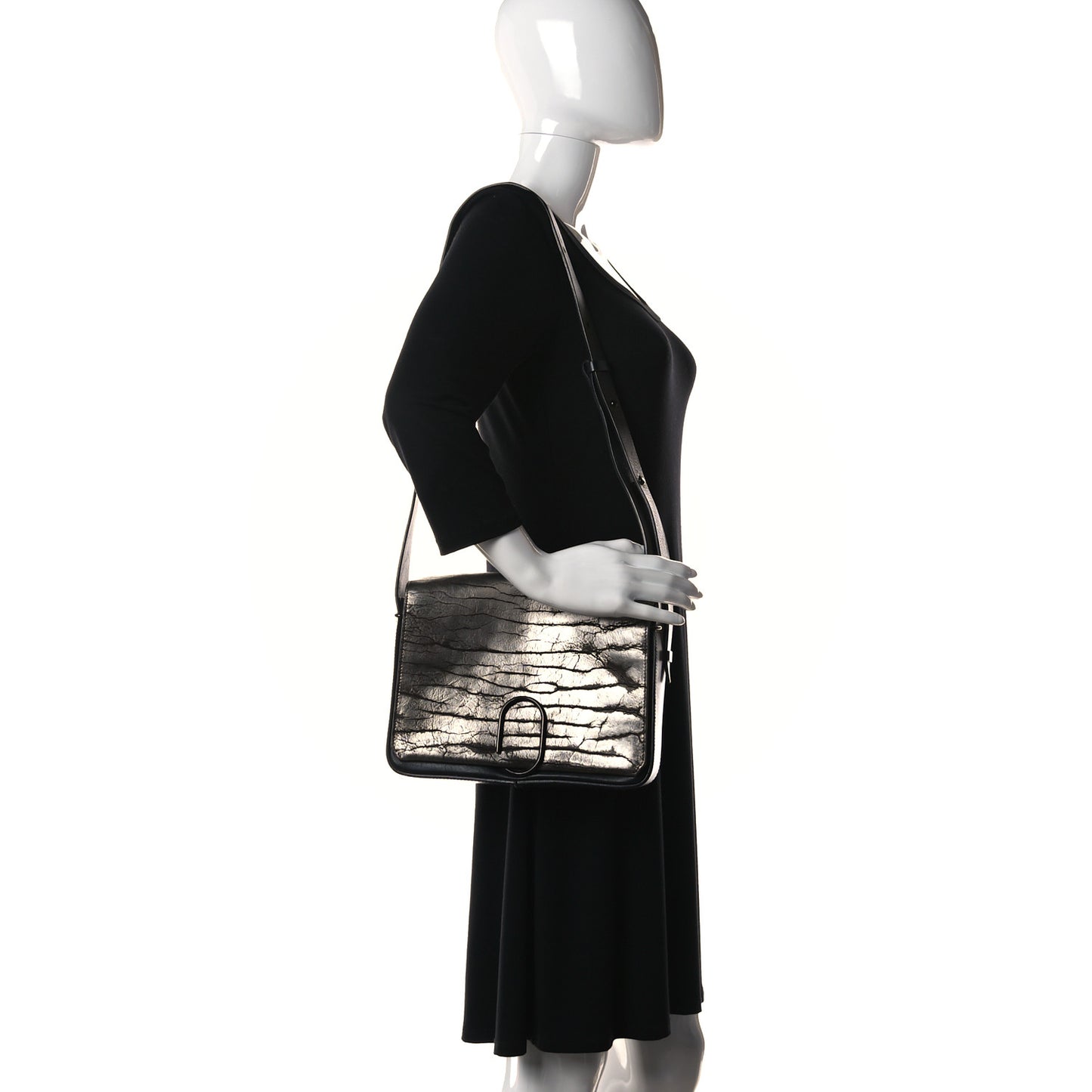 Metallic Calfskin Alix Crossbody Bag Black Gunmetal