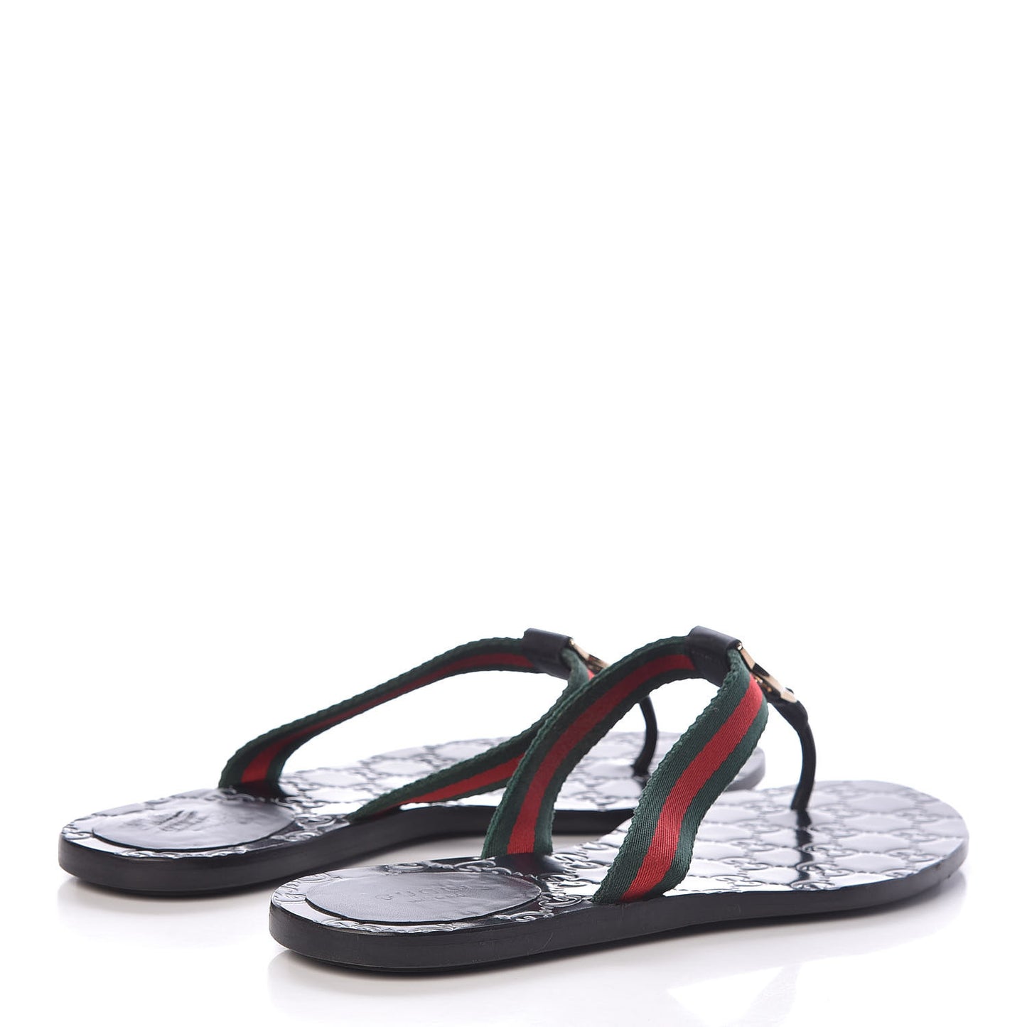 Nylon Guccissima Web Womens Thong Sandals 38.5 Green Red Black