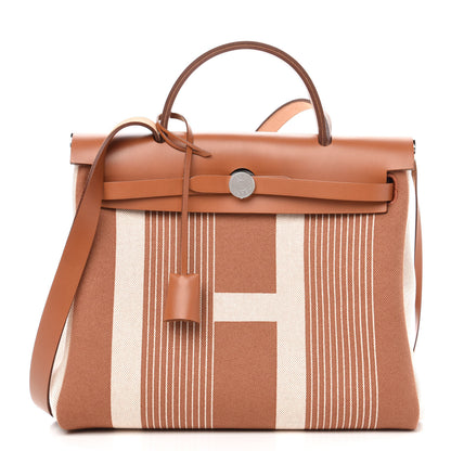 Hermes Vache Hunter Toile H Vibration Herbag Zip Retourne 31 PM Fauve Ecru Beige 3 of 12