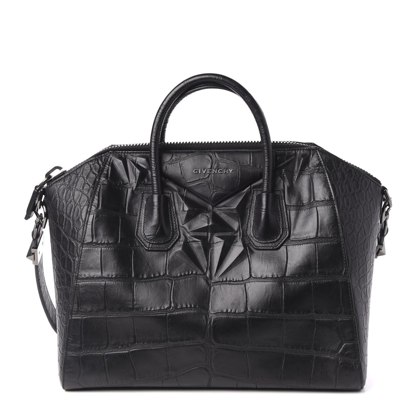 Calfskin Crocodile Embossed 3D Stud Medium Antigona Black