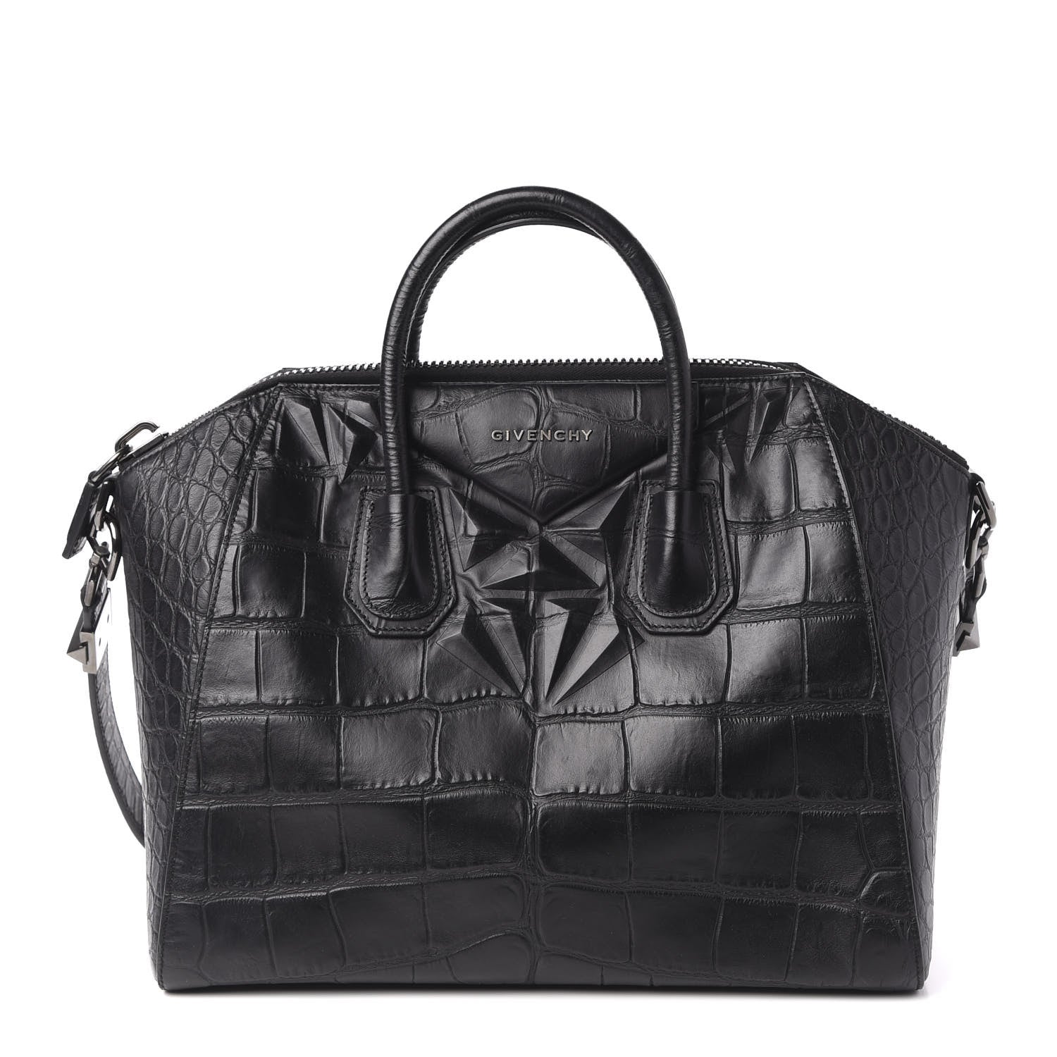 Givenchy Calfskin Crocodile Embossed 3D Stud Medium Antigona Black 1 of 10