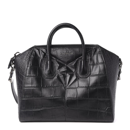 Givenchy Calfskin Crocodile Embossed 3D Stud Medium Antigona Black 1 of 10