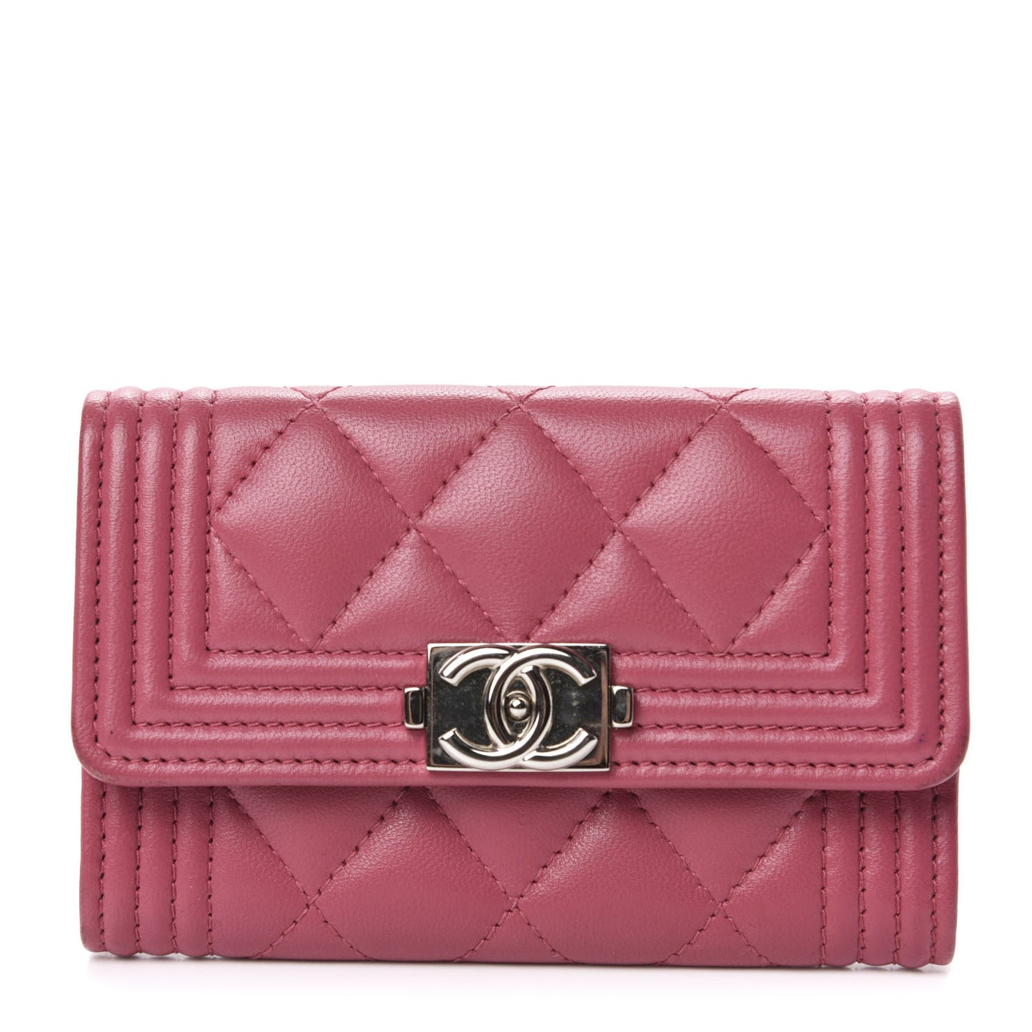 Lambskin Quilted Boy Card Holder Wallet Pink